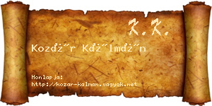Kozár Kálmán névjegykártya